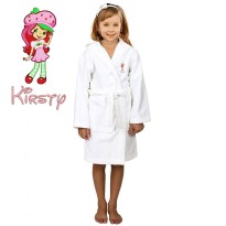 Shortcake Cartoon Design & Custom Name Embroidery on Kids Hooded Bathrobe